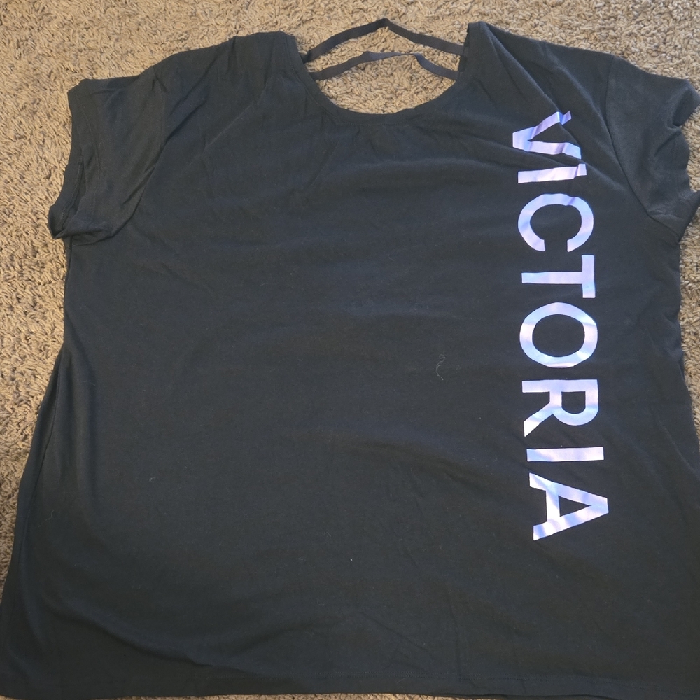 Victoria's Secret Black Tee with Blue Print